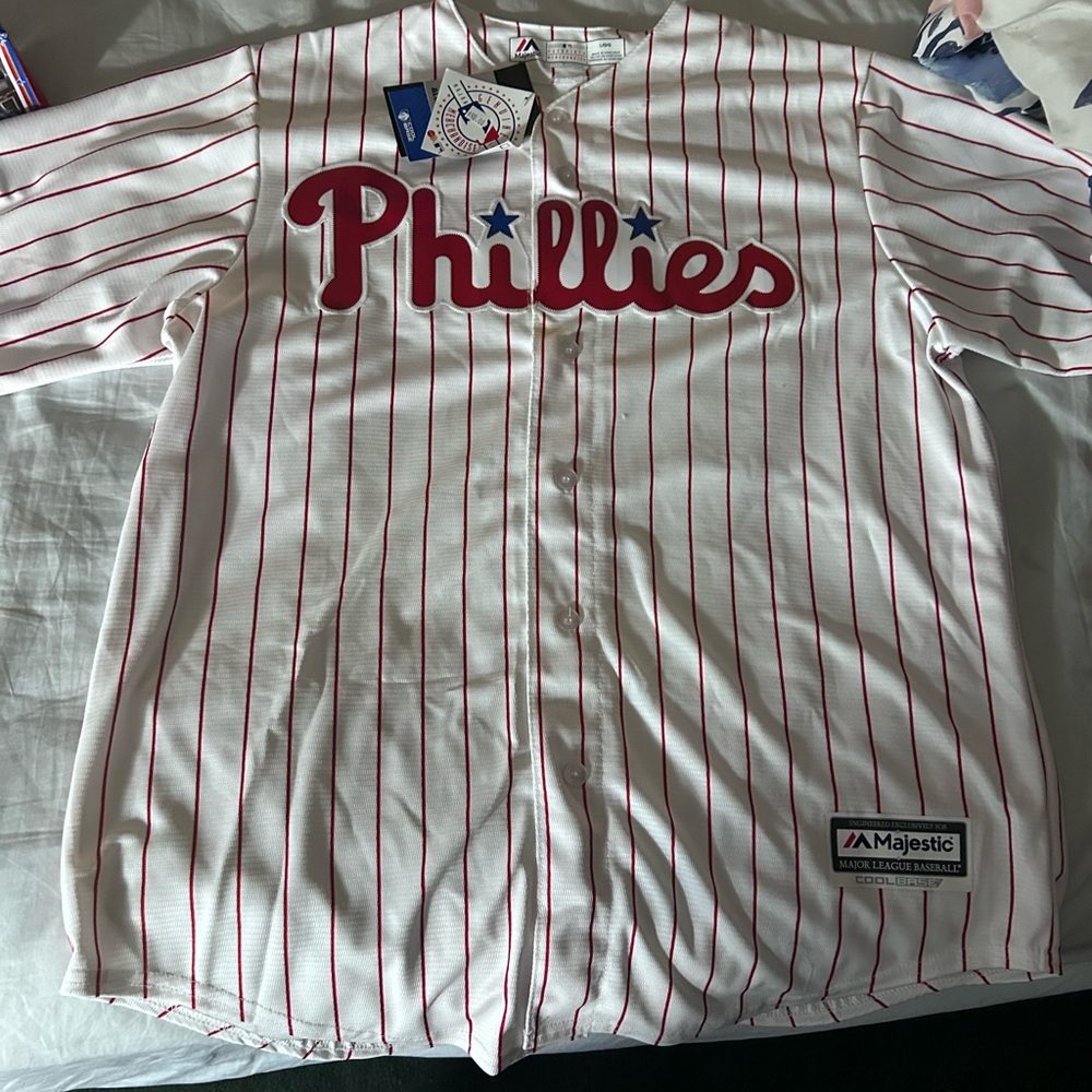 MLB Philadelphia Phillies jersey, batting hat, and belt